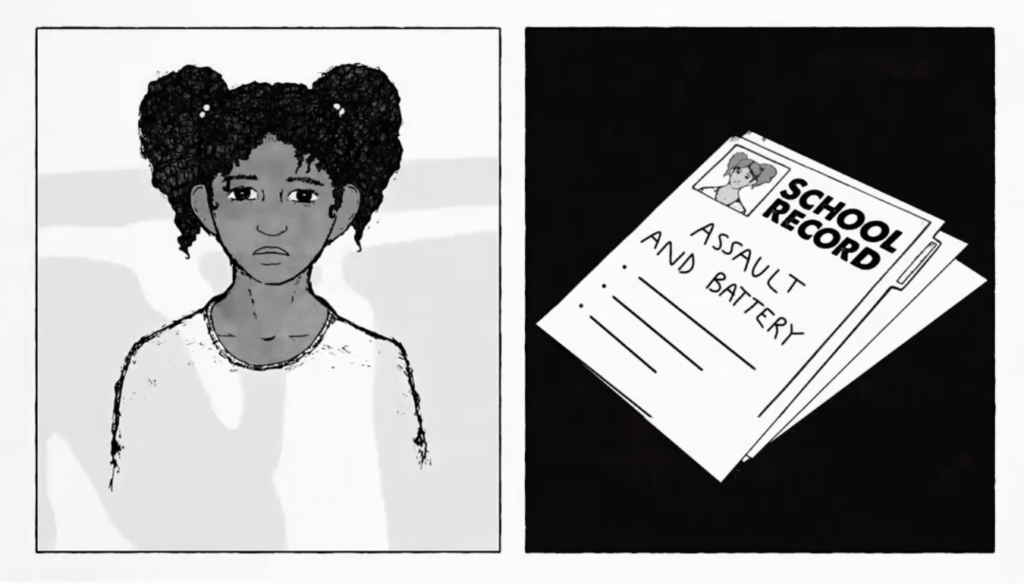 illustration of a black girl and a school record
