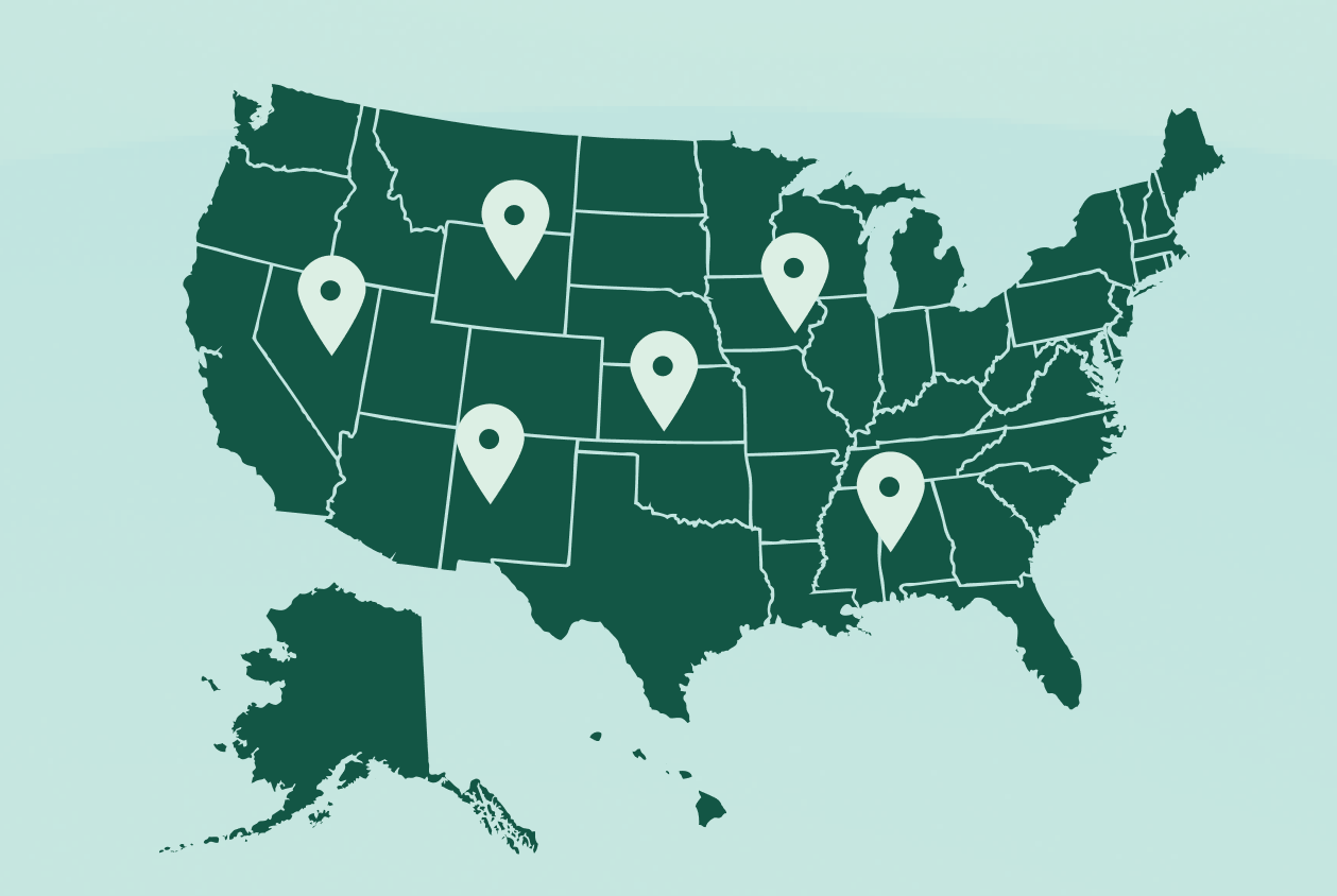 USA map with pinned locations